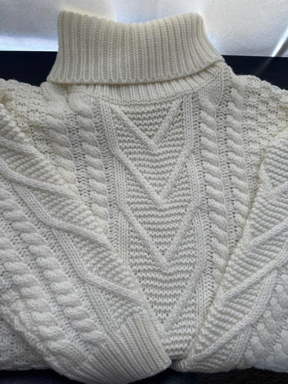 Source Unknown Cream Cable Knit Turtleneck Sweater
